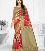 Red woven art silk saree with blouse