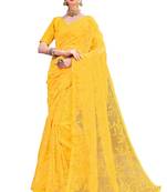 Yellow embroidered organza saree with blouse
