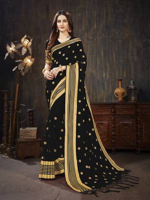 Black embroidered art silk saree with blouse 1
