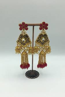 Ruby Stone Gold Plated Earrings