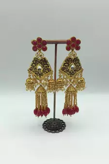 Ruby Stone Gold Plated Earrings