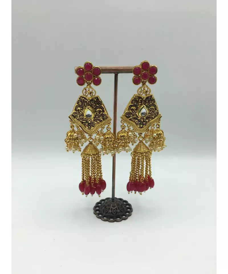 Ruby Stone Gold Plated Earrings