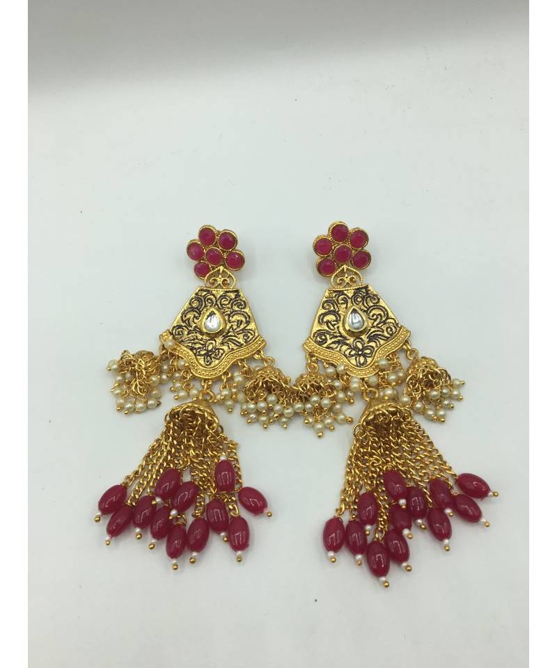 Ruby Stone Gold Plated Earrings