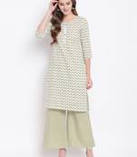 Green Floral Print Cotton Blend Kurta Palazzo Set