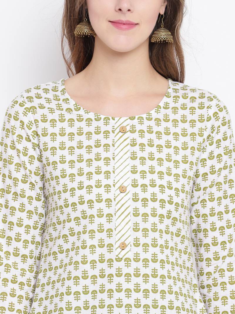 Green Floral Print Cotton Blend Kurta Palazzo Set