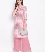 Red Floral Print Cotton Blend Kurta Palazzo Set