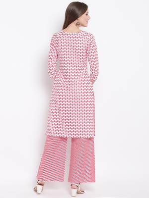 Red Floral Print Cotton Blend Kurta Palazzo Set 2