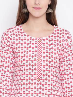 Red Floral Print Cotton Blend Kurta Palazzo Set 3