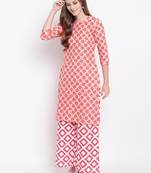 Orange Geometric Print Cotton Blend Kurta Palazzo Set