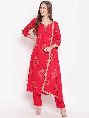 Red blockked set ethnic-kurtis rayon pink 1