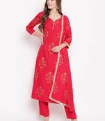 Red blockked set ethnic-kurtis rayon pink