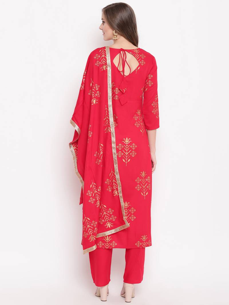 Red blockked set ethnic-kurtis rayon pink
