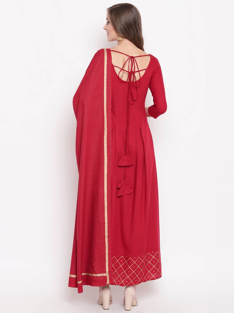 Maroon trianglekd set ethnic-kurtis rayon maroon