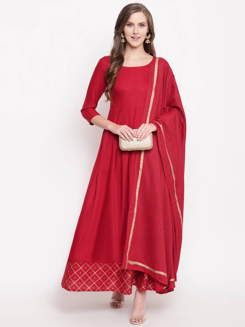 Maroon trianglekd set ethnic-kurtis rayon maroon