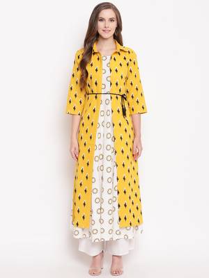 yellow ikath jacket ethnic-kurtis cotton cream 1