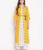 yellow ikath jacket ethnic-kurtis cotton cream