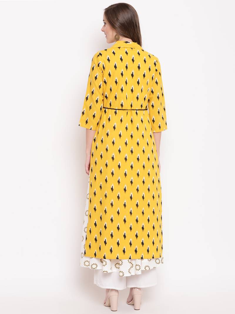 yellow ikath jacket ethnickurtis cotton cream Stylum 3093718