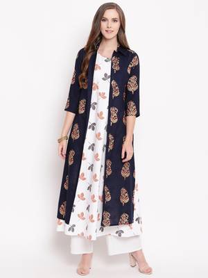 Blue block jacket ethnic-kurtis cotton white 1