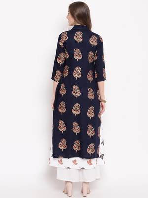 Blue block jacket ethnic-kurtis cotton white 2
