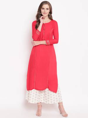 Peach gold kpl set kurtas-and-kurtis rayon pink 1