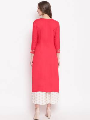 Peach gold kpl set kurtas-and-kurtis rayon pink 2