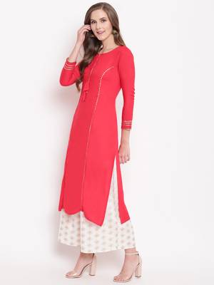 Peach gold kpl set kurtas-and-kurtis rayon pink 3