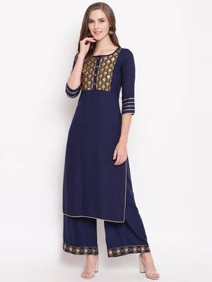 Navy zari kplset kurtas-and-kurtis rayon navy-blue 1