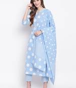 Blue Geometric Print Cotton Kurta Palazzo Dupatta Set