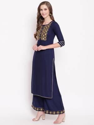 Navy zari kplset kurtas-and-kurtis rayon navy-blue 3