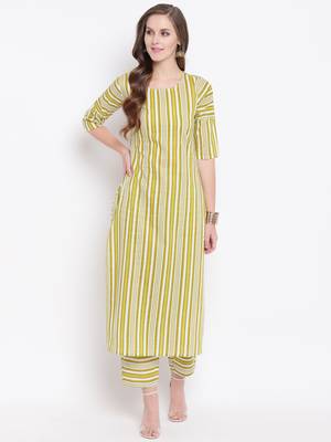 Green Lining Printed Cotton Straight Kurta Pant Set 1