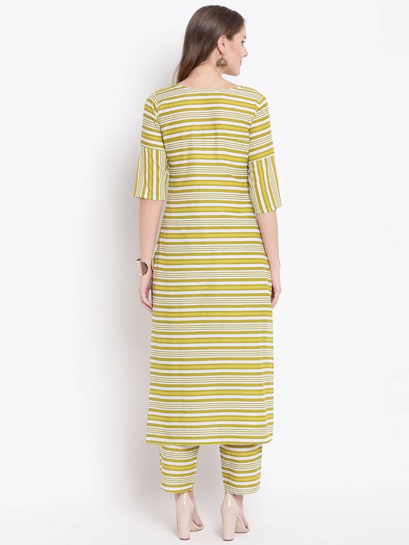 Green Lining Printed Cotton Straight Kurta Pant Set