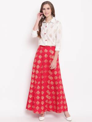 Red zoom skirt set kurtas-and-kurtis rayon cream 1