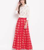 Red zoom skirt set kurtas-and-kurtis rayon cream