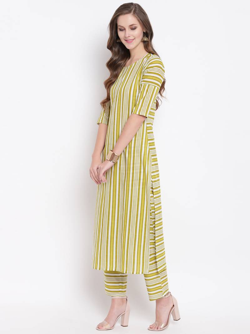 Green Lining Printed Cotton Straight Kurta Pant Set