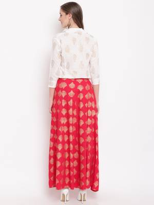 Red zoom skirt set kurtas-and-kurtis rayon cream 2