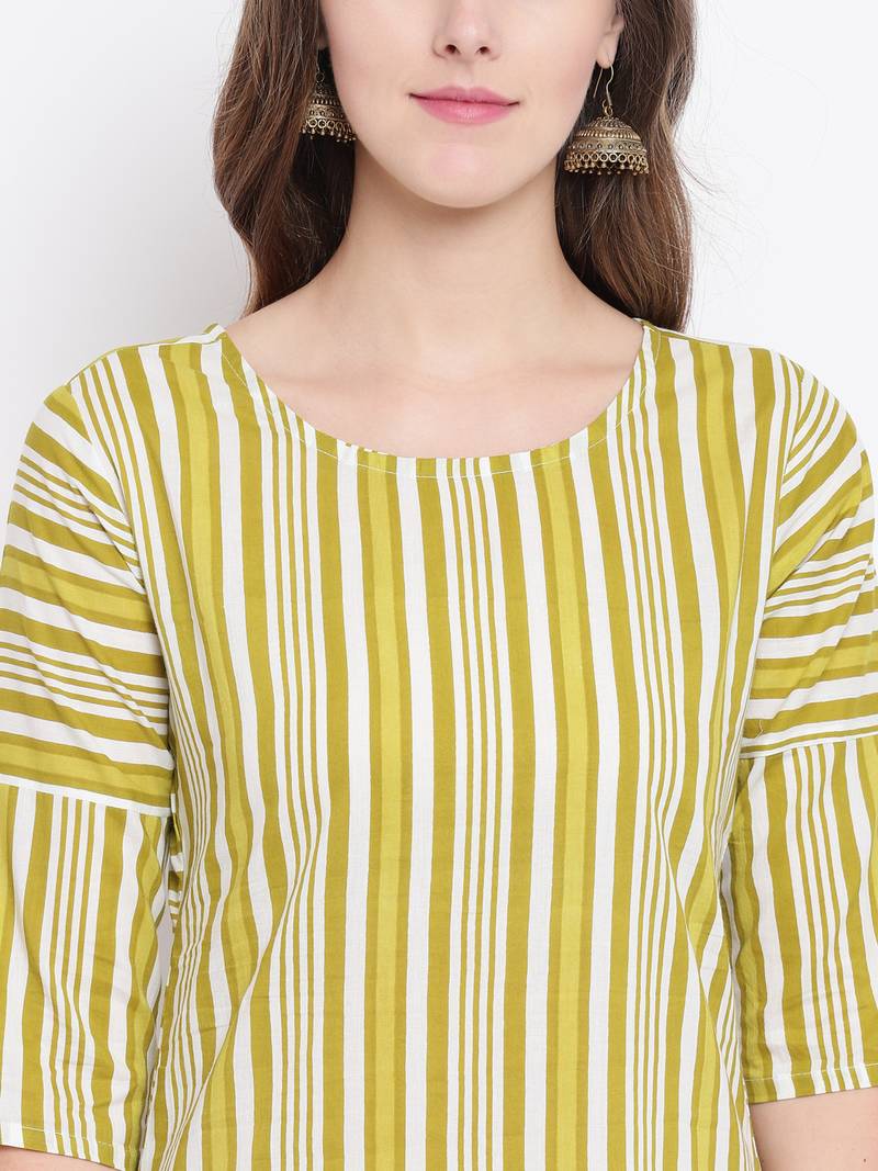 Green Lining Printed Cotton Straight Kurta Pant Set