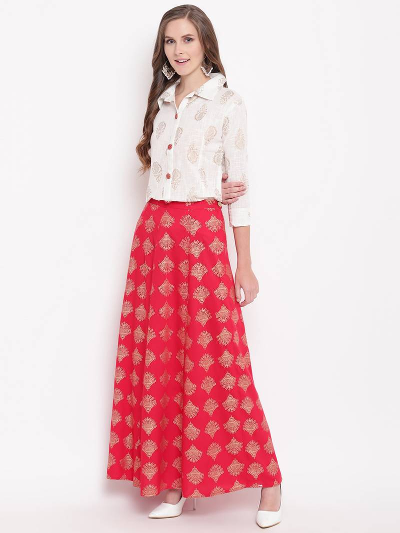 Red zoom skirt set kurtas-and-kurtis rayon cream