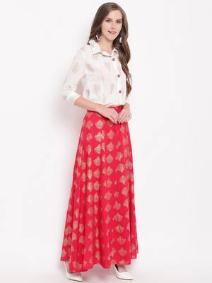 Red zoom skirt set kurtas-and-kurtis rayon cream 4