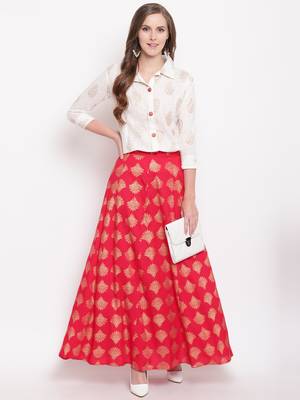 Red zoom skirt set kurtas-and-kurtis rayon cream 5