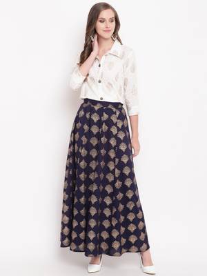 Blue zoom skirt set kurtas-and-kurtis rayon cream 1