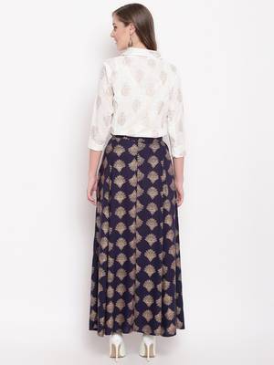 Blue zoom skirt set kurtas-and-kurtis rayon cream 2