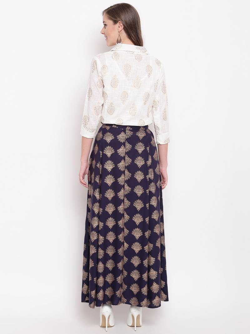 Blue zoom skirt set kurtas-and-kurtis rayon cream