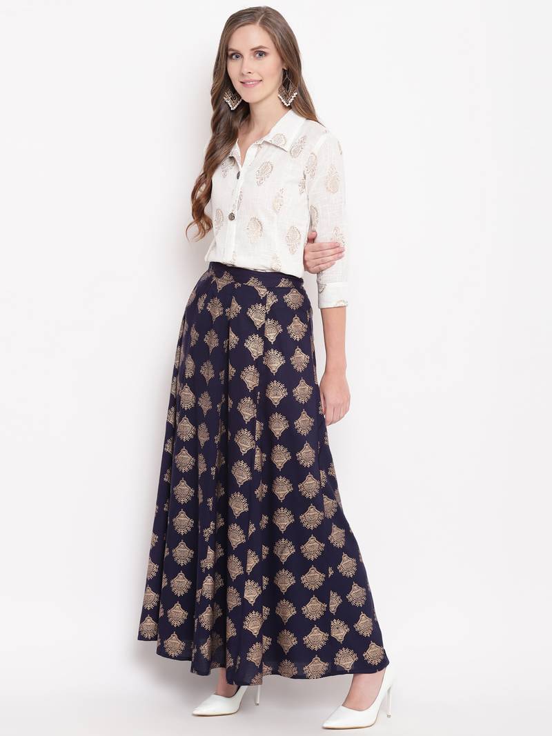 Blue zoom skirt set kurtas-and-kurtis rayon cream