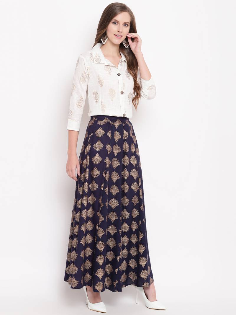 Blue zoom skirt set kurtas-and-kurtis rayon cream