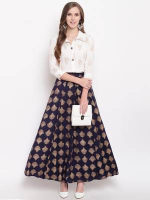 Blue zoom skirt set kurtas-and-kurtis rayon cream 5
