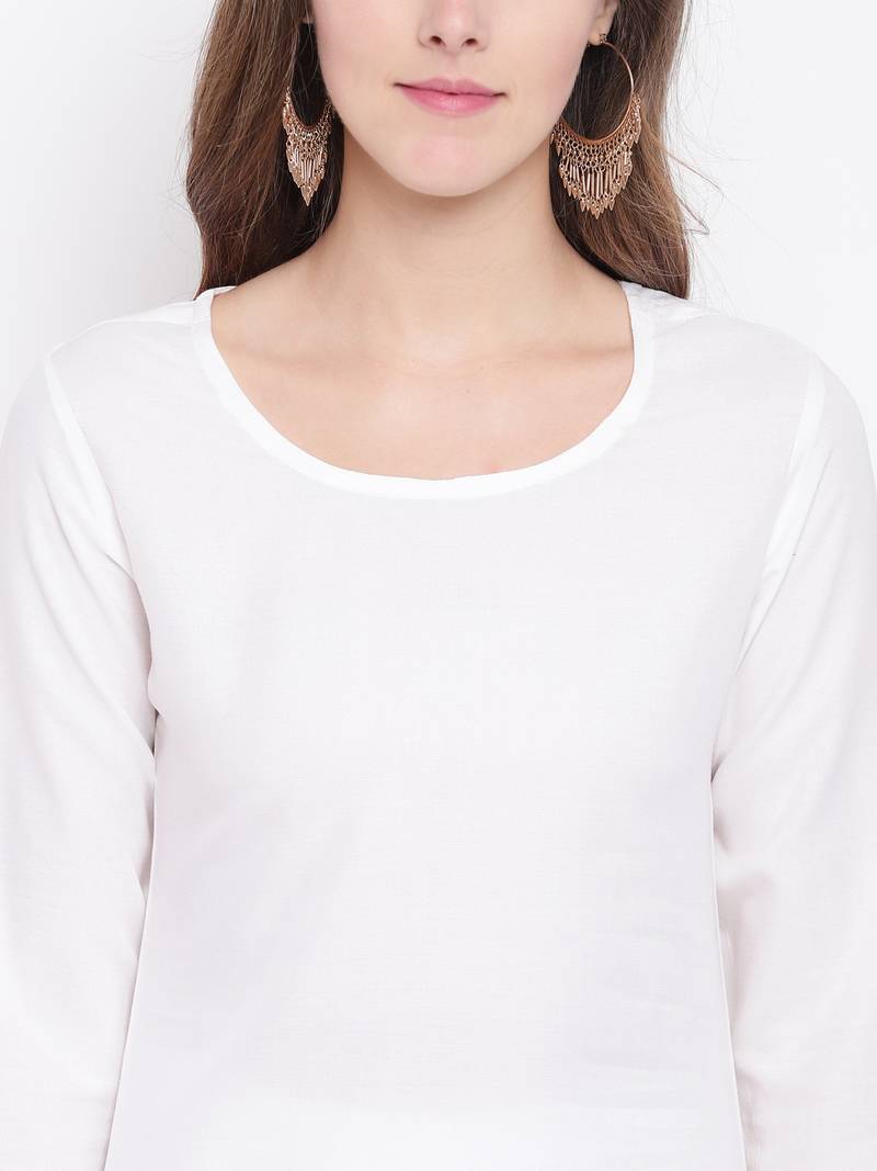 White Solid Rayon Straight Kurta Pant & Dupatta Set