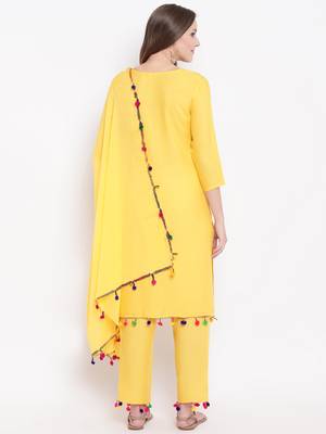 Yellow Solid Rayon Straight Kurta Pant & Dupatta Set 2