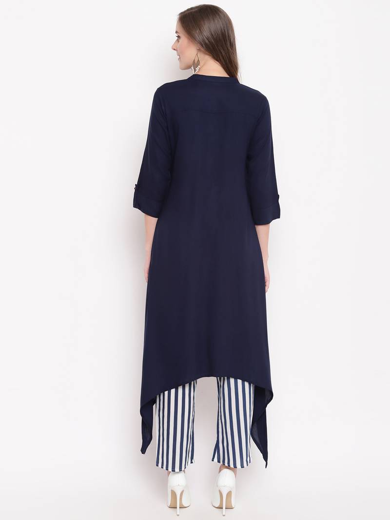 Navypantkpset kurtas-and-kurtis rayon navy-blue