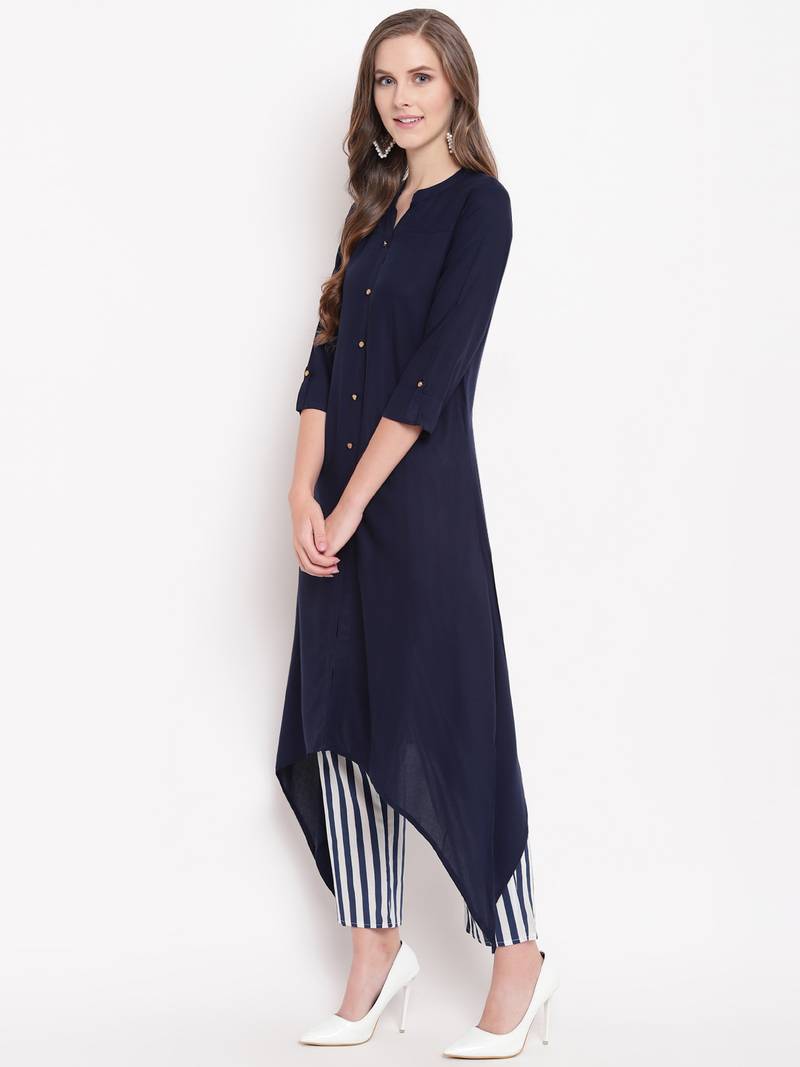 Navypantkpset kurtas-and-kurtis rayon navy-blue