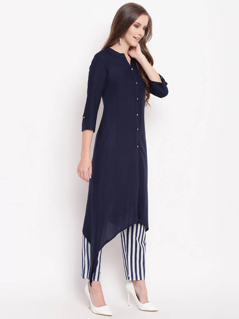 Navypantkpset kurtas-and-kurtis rayon navy-blue